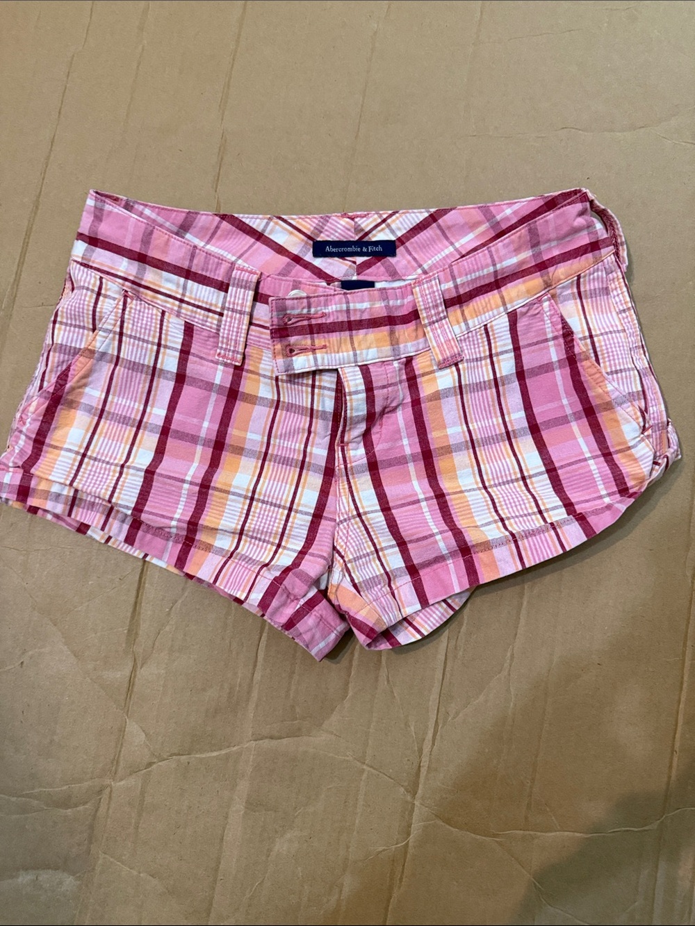 Abercrombie & Fitch Pink Plaid Low-Rise Cotton Shorts